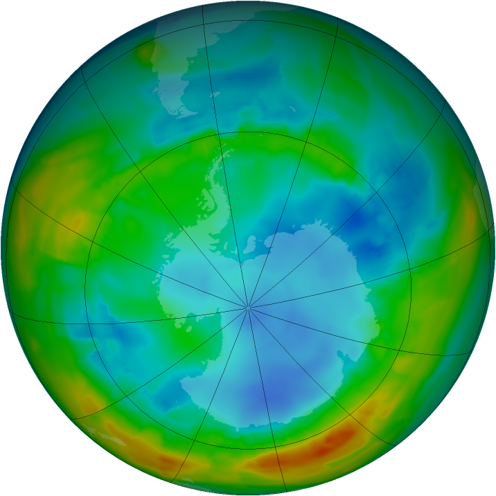 Antarctic ozone map for 06 August 2012
